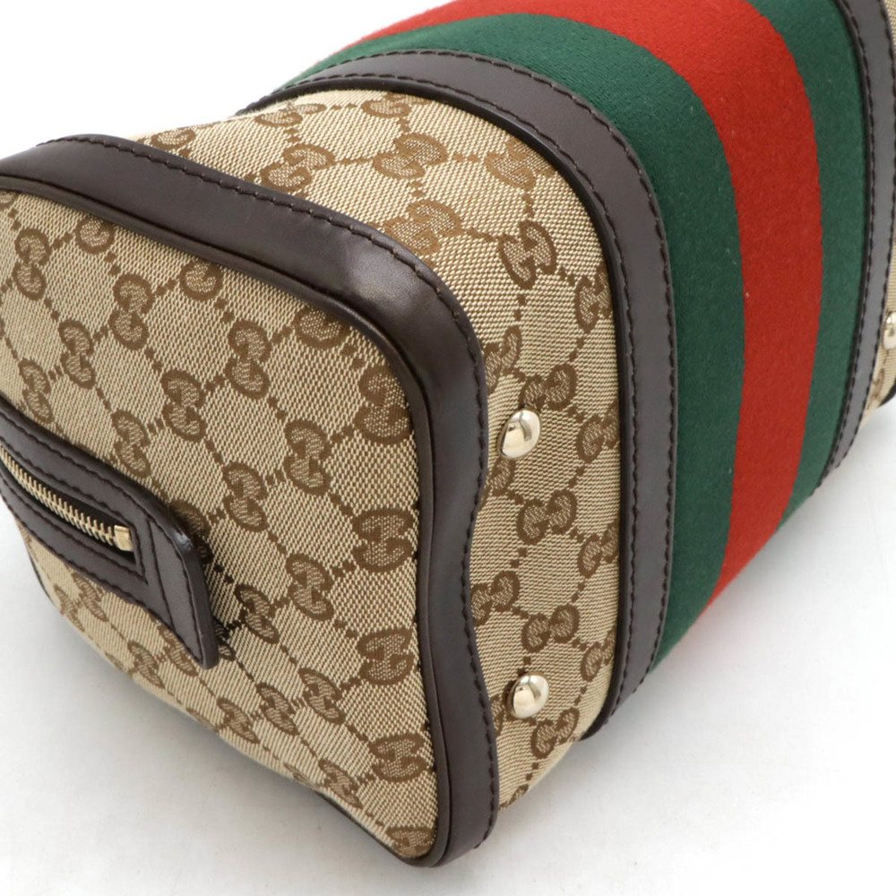 GUCCI GG Canvas Sherry Line Handbag Boston Shoulder Bag Leather Beige Dark Brown - Picture 4 of 10